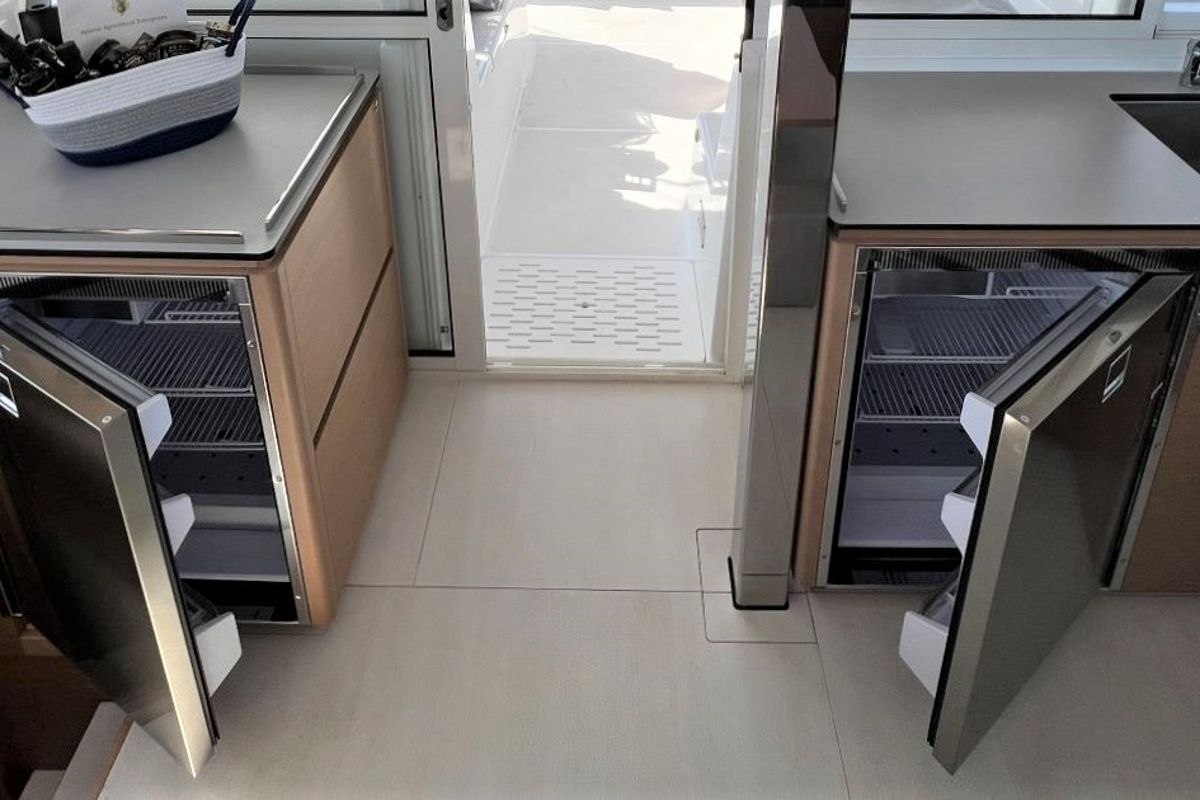Galley of Aeolian Odyssey, a Excess 12 catamaran at Preveza, Greece