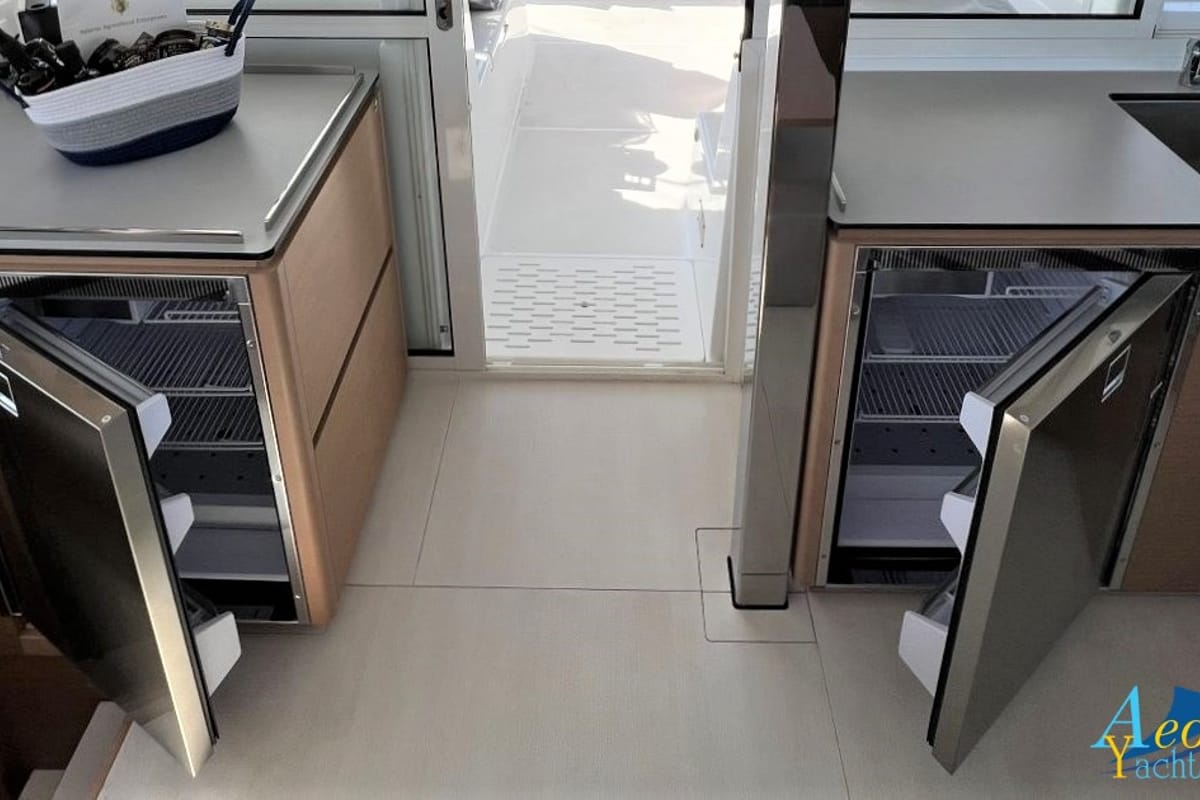 Galley of Aeolian Odyssey, a Excess 12 catamaran at Preveza, Greece
