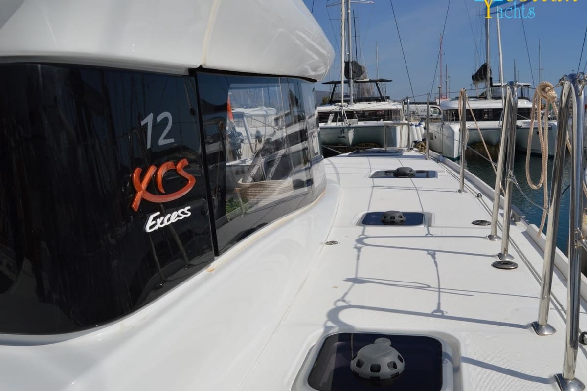 Deck of Aeolian Odyssey, a Excess 12 catamaran at Preveza, Greece