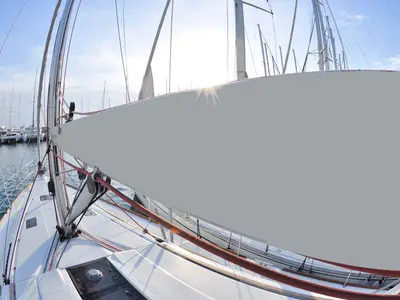 Deck of Il Sole, a Jeanneau Sun Odyssey 439 sailboat at Athens, Greece