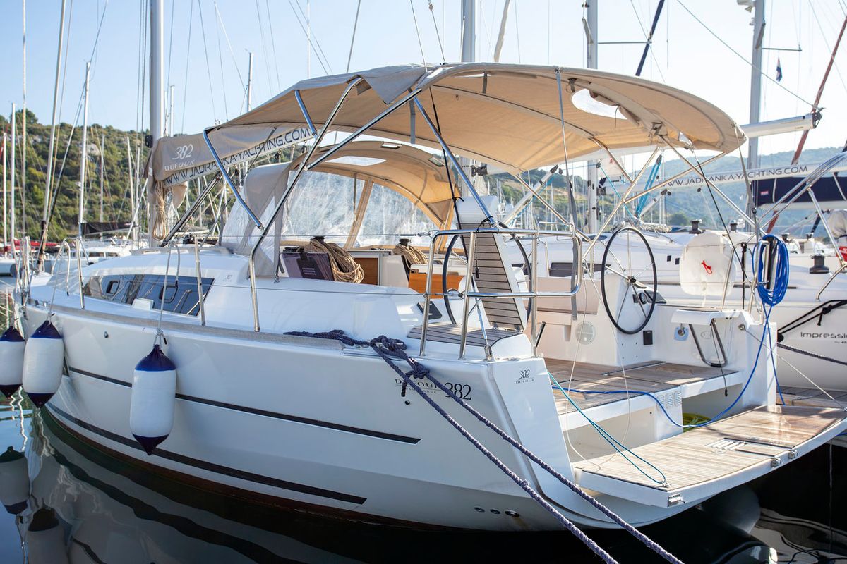Exterior view of Niké, a Dufour 382 GL sailboat at Grad Pula, Croatia