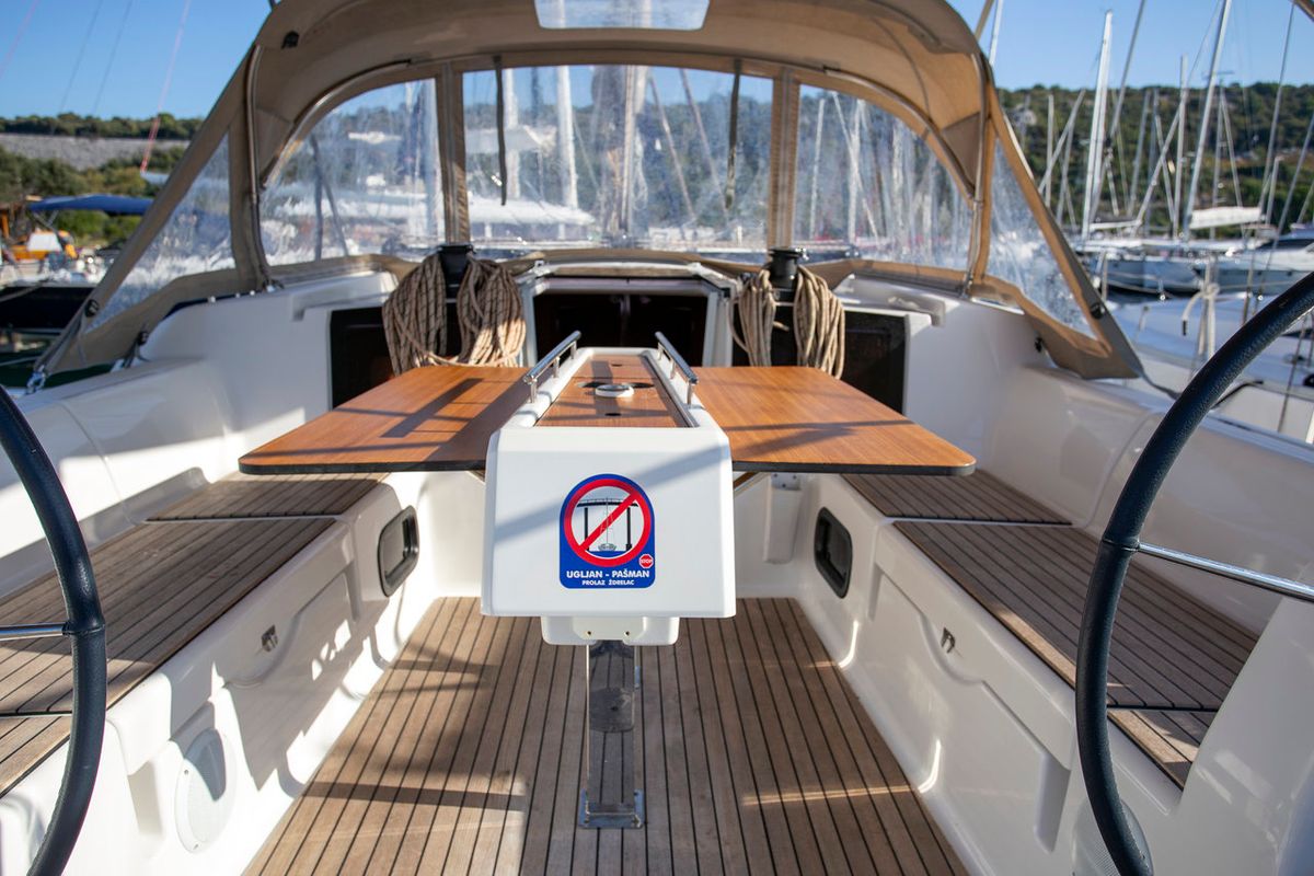 Cockpit of Niké, a Dufour 382 GL sailboat at Grad Pula, Croatia