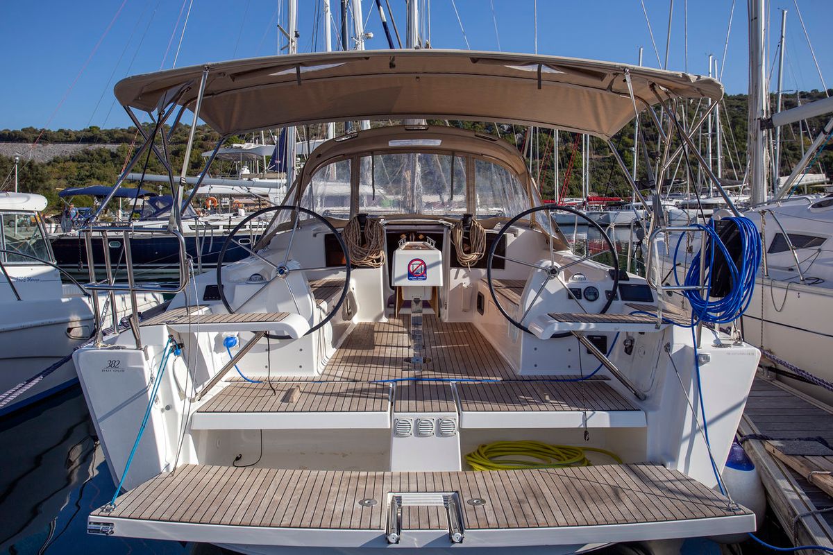 Exterior view of Niké, a Dufour 382 GL sailboat at Grad Pula, Croatia