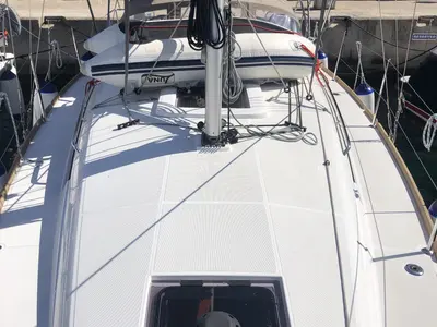 Deck of Nara, a Jeanneau Sun Odyssey 349 sailboat at Mali Lošinj, Croatia