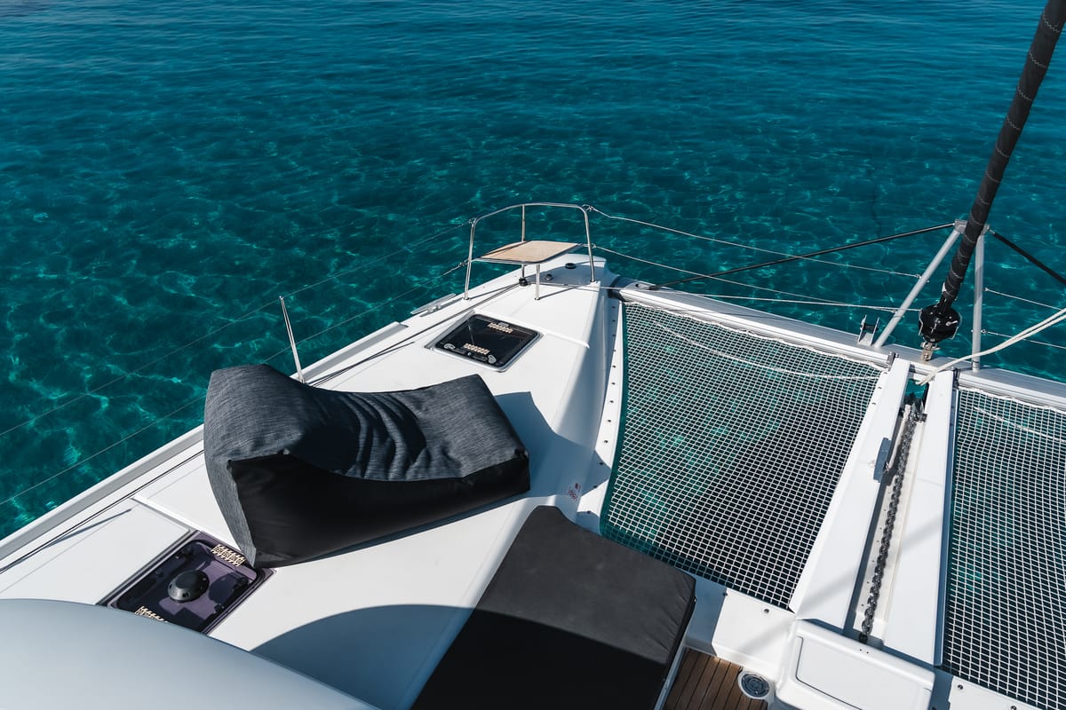 Deck of Omnia, a Lagoon 46 catamaran at Piraeus, Greece
