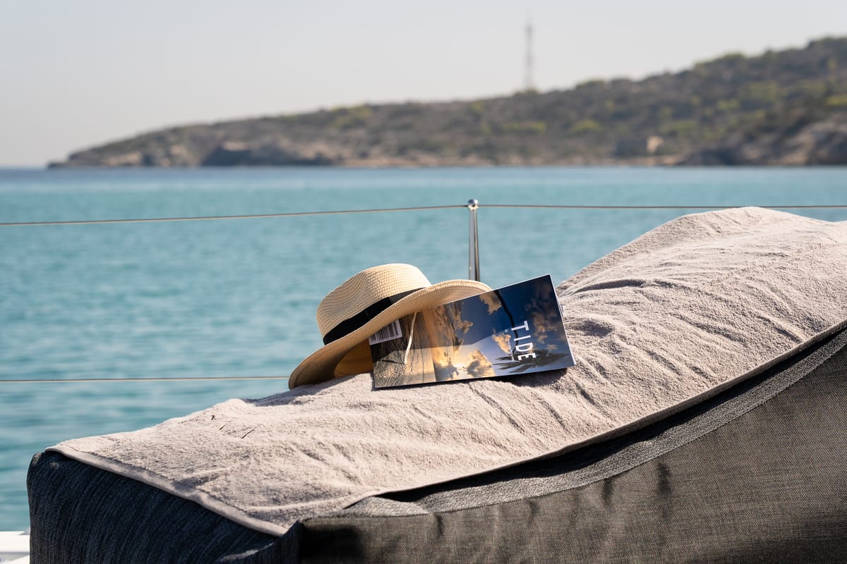 Deck of Omnia, a Lagoon 46 catamaran at Piraeus, Greece