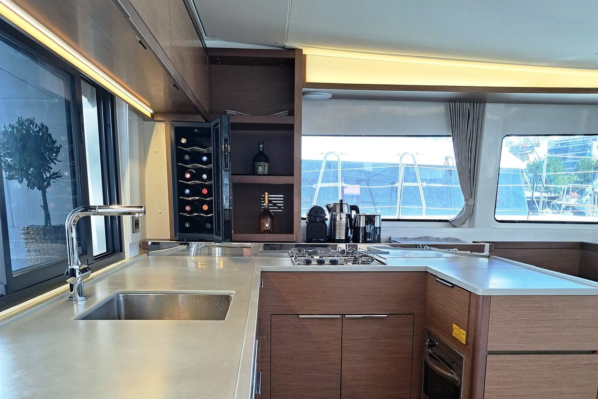 Galley of Omnia, a Lagoon 46 catamaran at Piraeus, Greece