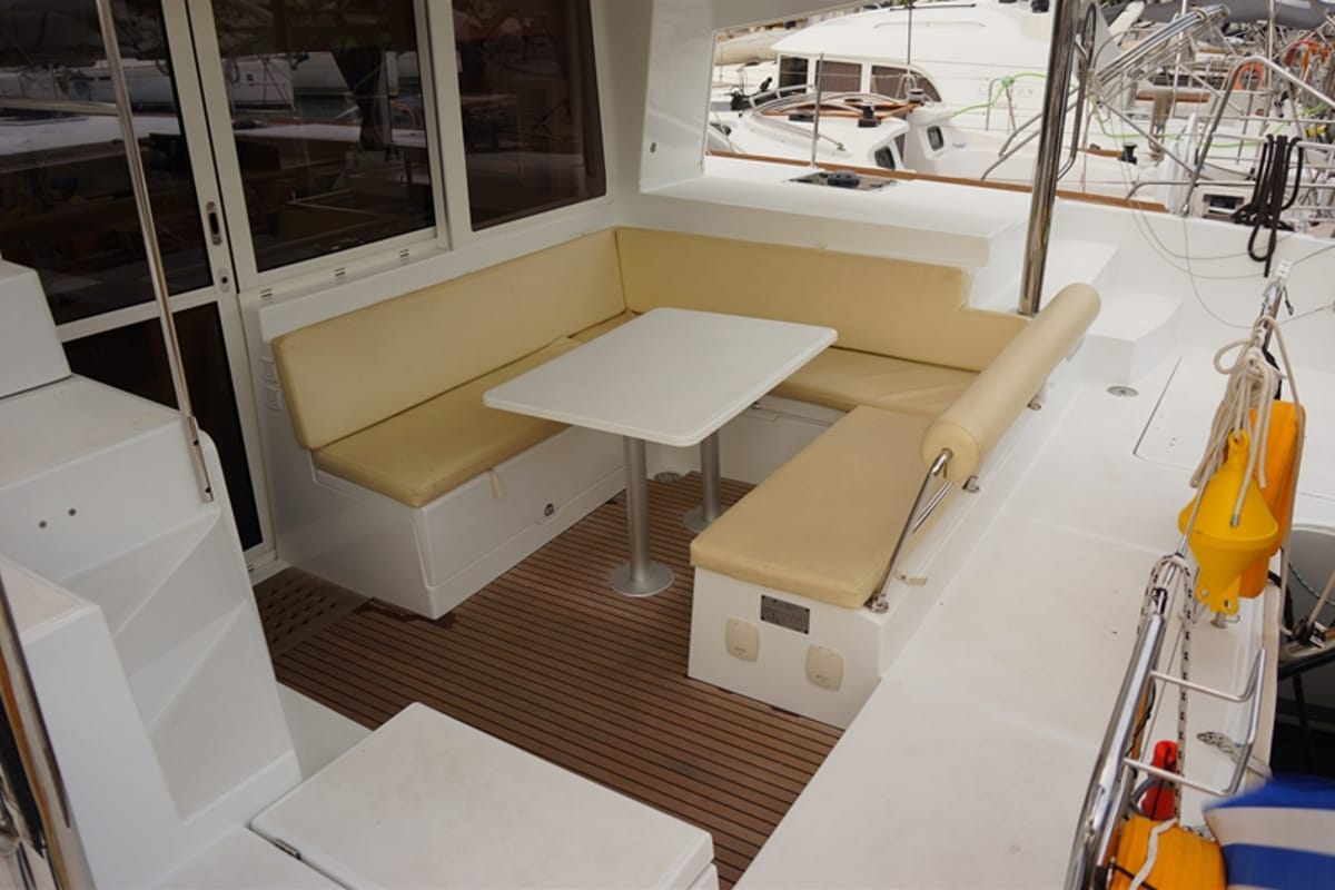 Deck of Myrto, a Lagoon 400 S2 catamaran at Kontokali, Greece