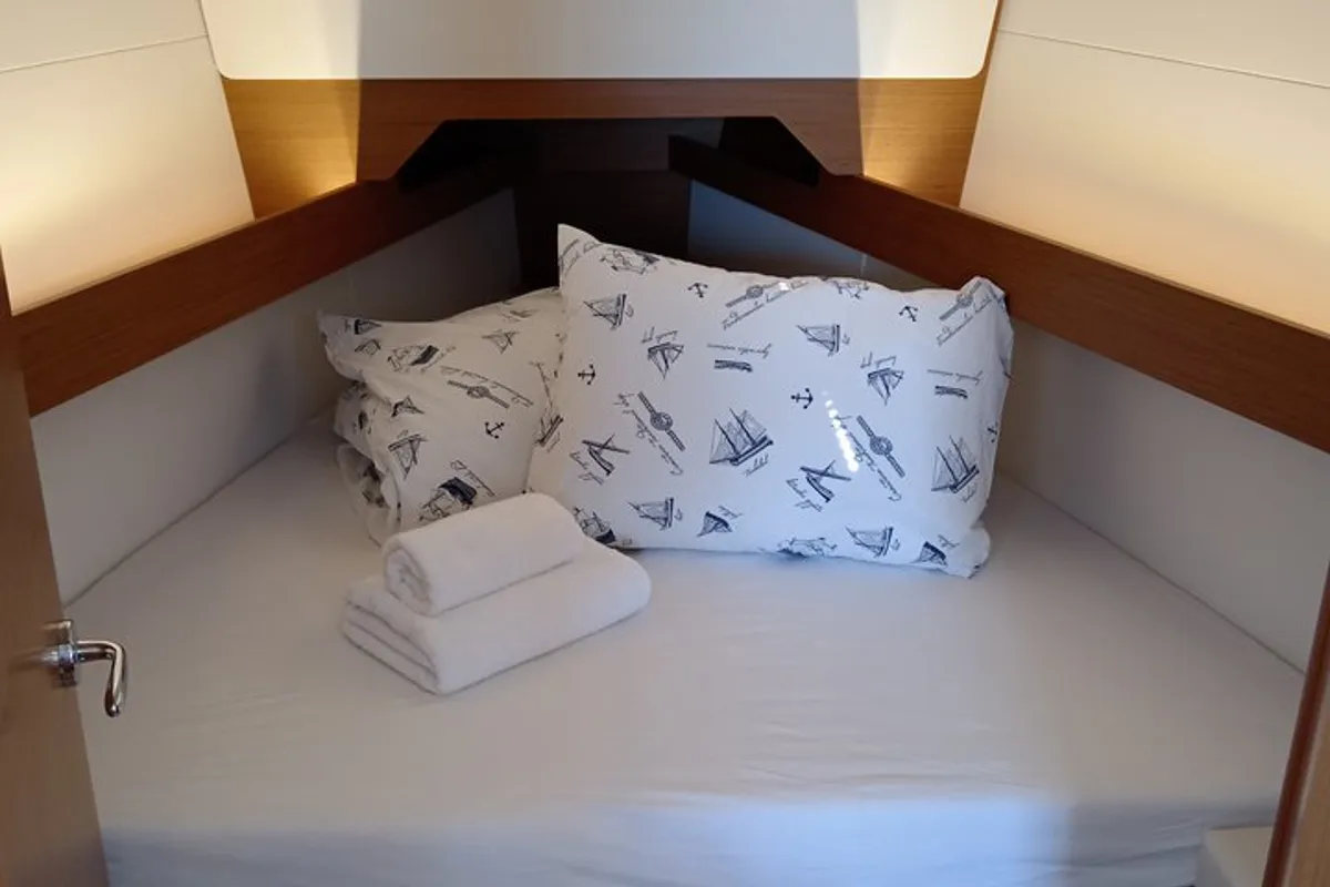 Cabin on Novara, a Jeanneau Sun Odyssey 349 sailboat at Pirovac, Croatia