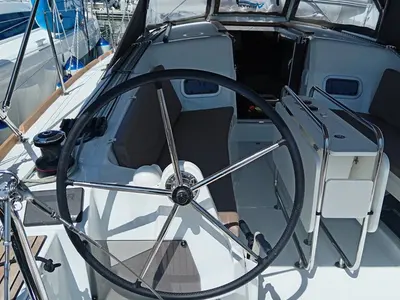Cockpit of Novara, a Jeanneau Sun Odyssey 349 sailboat at Pirovac, Croatia