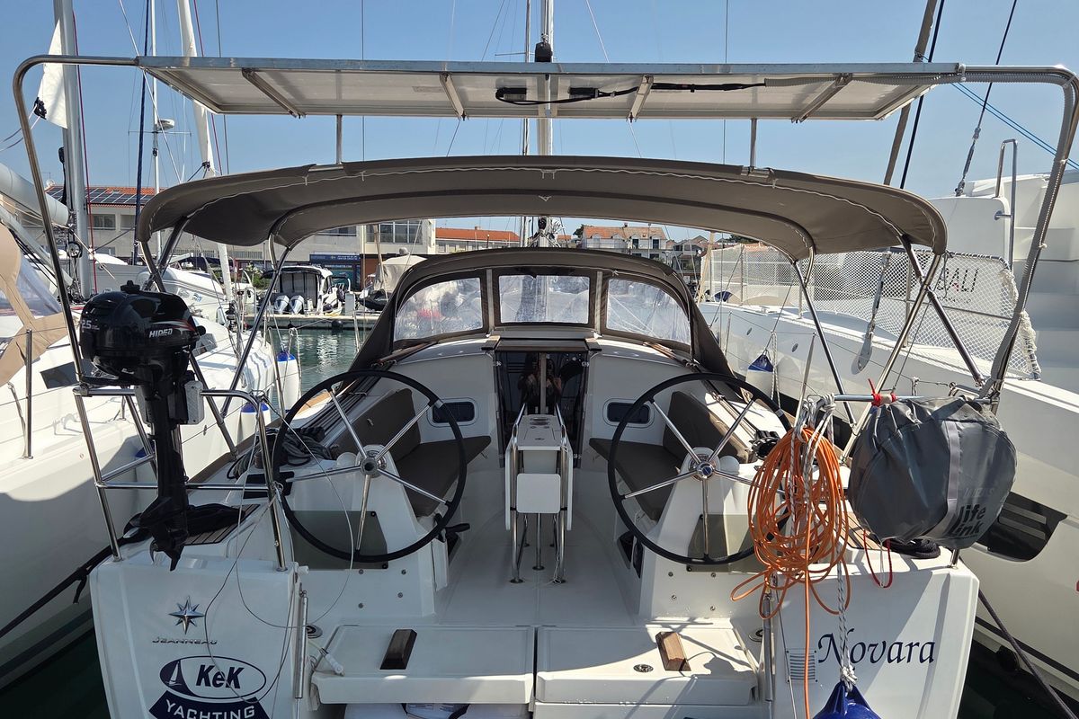 Exterior view of Novara, a Jeanneau Sun Odyssey 349 sailboat at Pirovac, Croatia