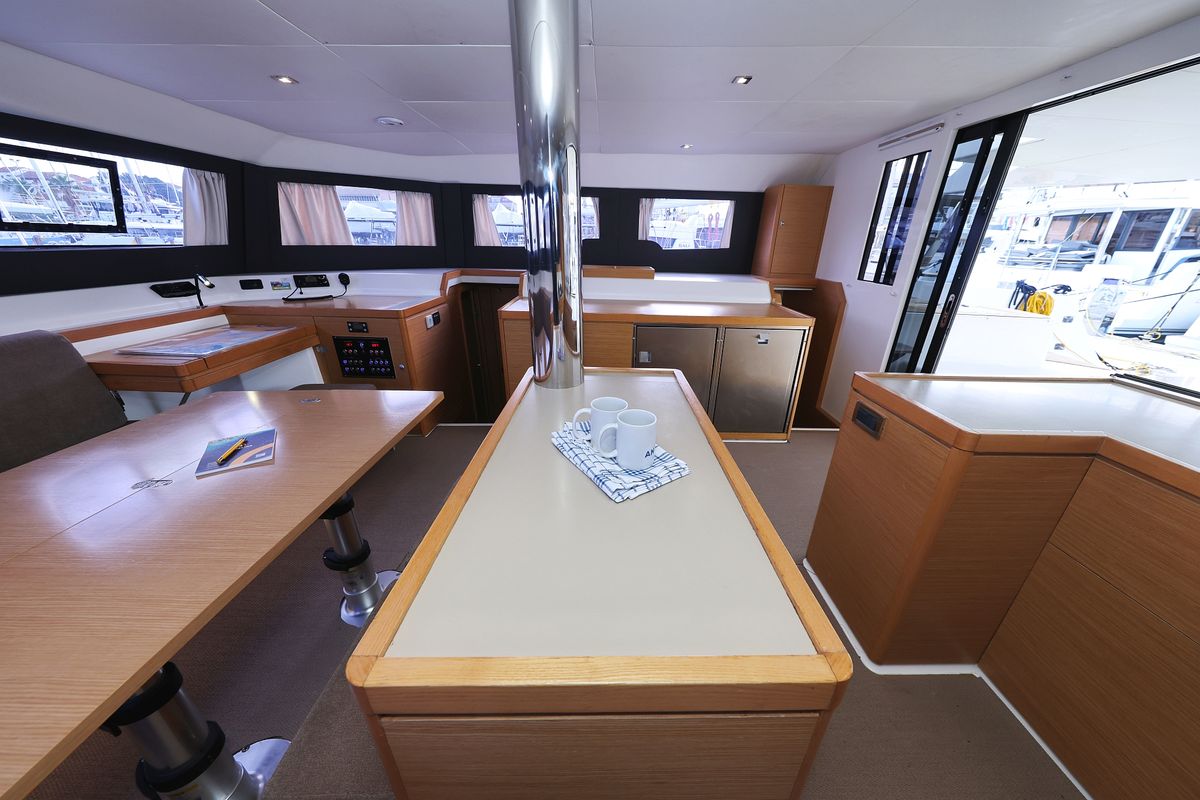 Salon of Make Me Yours, a Dufour 48 Catamaran catamaran at Grad Trogir, Croatia