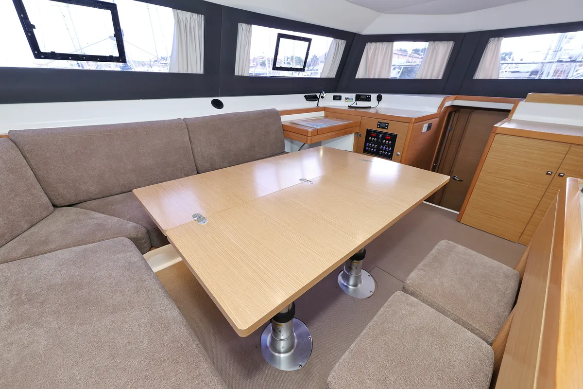 Salon of Make Me Yours, a Dufour 48 Catamaran catamaran at Grad Trogir, Croatia