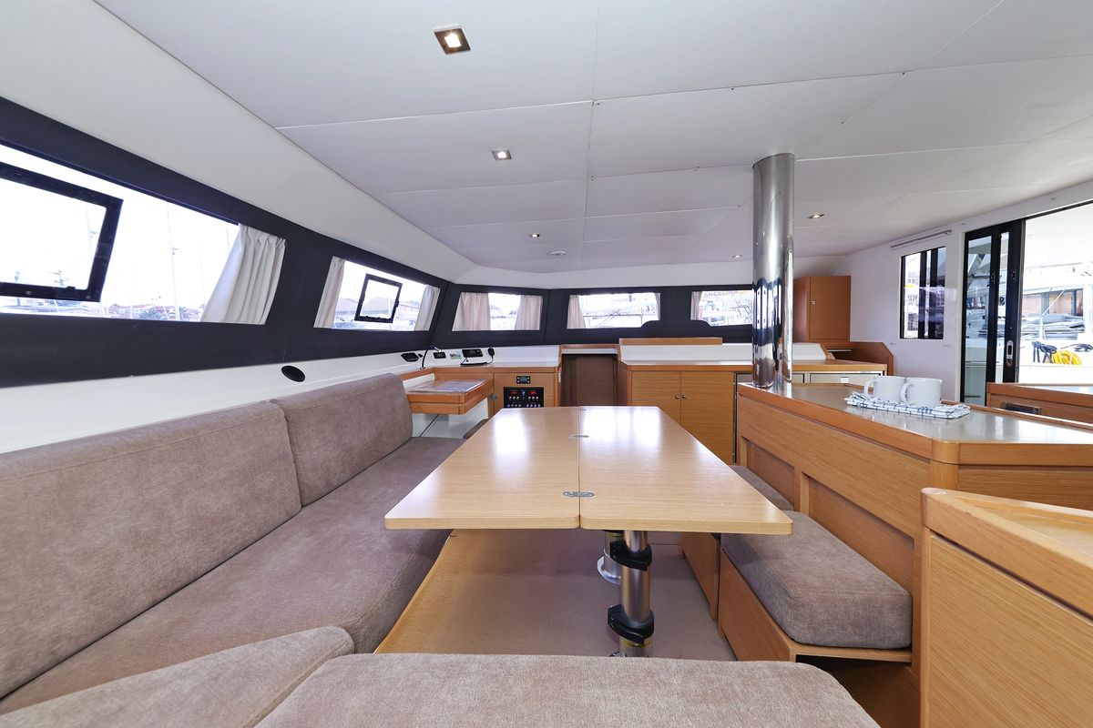 Salon of Make Me Yours, a Dufour 48 Catamaran catamaran at Grad Trogir, Croatia