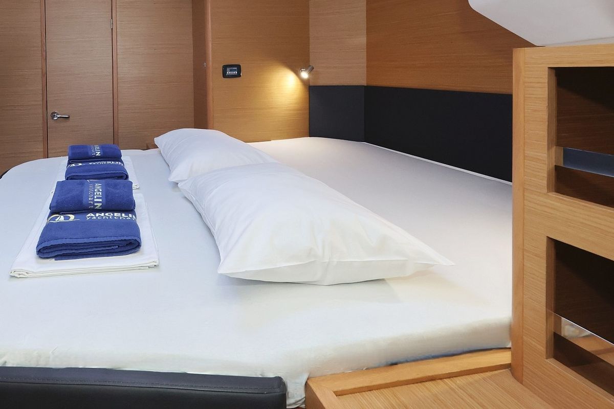 Cabin on Make Me Yours, a Dufour 48 Catamaran catamaran at Grad Trogir, Croatia