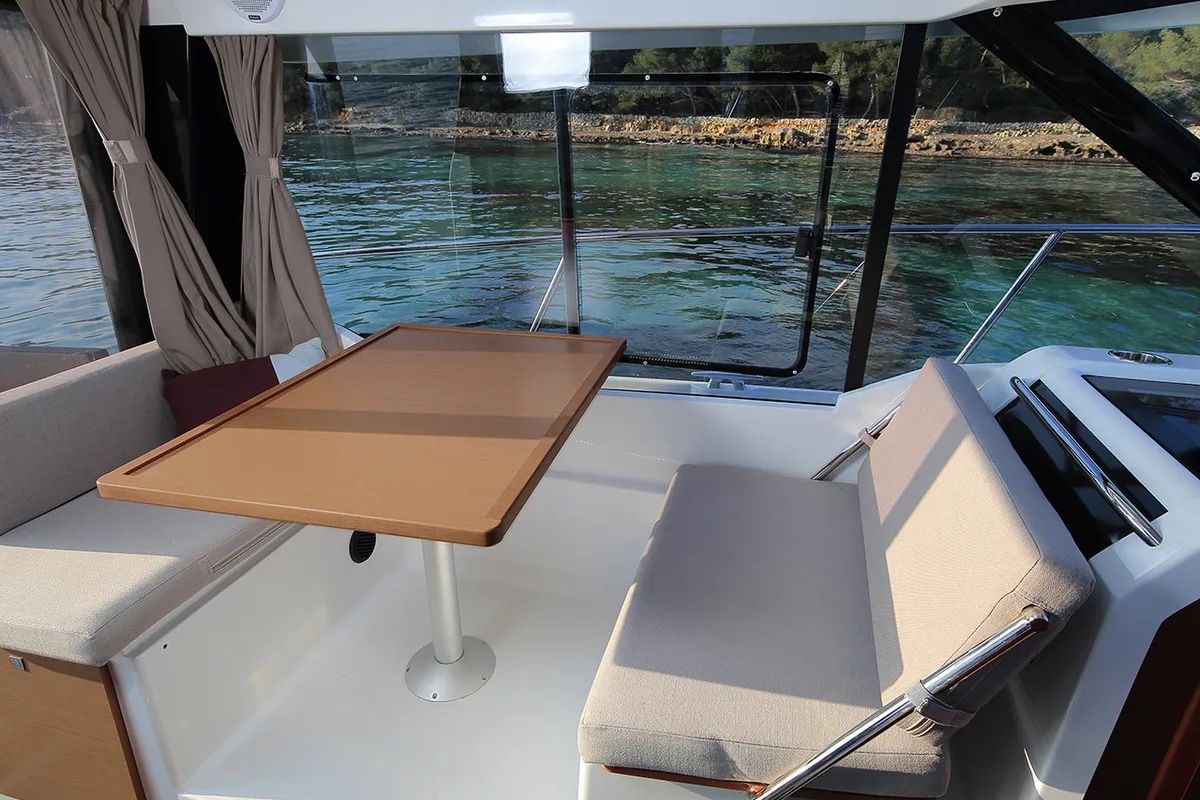 Salon of Aquaduck, a Jeanneau Merry Fisher 895 motorboat at Grad Biograd na Moru, Croatia