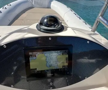 Cockpit of Cap Sun 2023, a Gulet Motorboat motorboat at Poltu Quatu, Italy