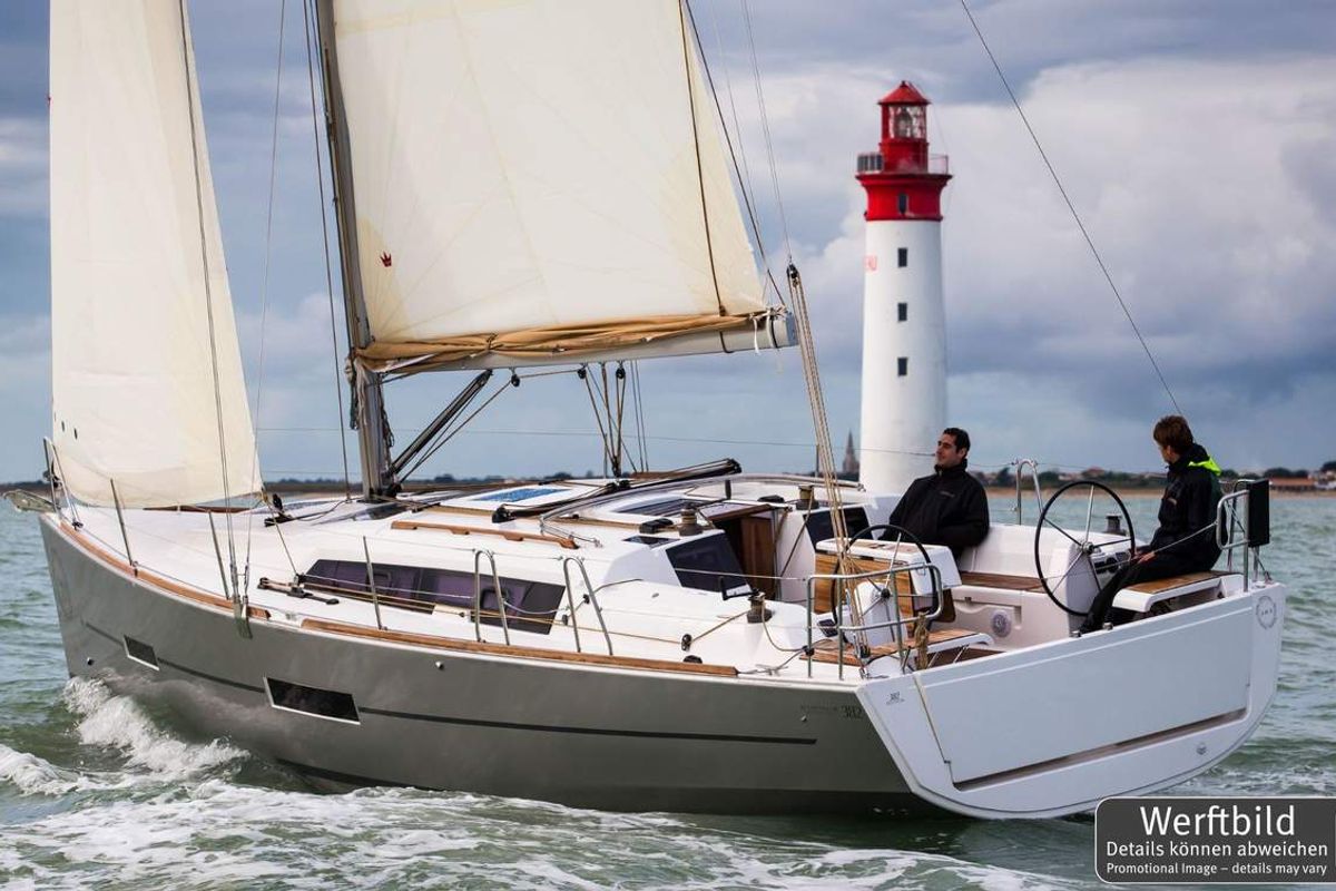 Exterior view of Nice To Have, a Dufour 382 GL sailboat at Heiligenhafen, Germany