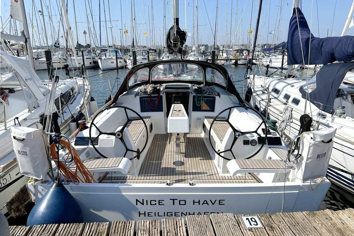 Cockpit of Nice To Have, a Dufour 382 GL sailboat at Heiligenhafen, Germany