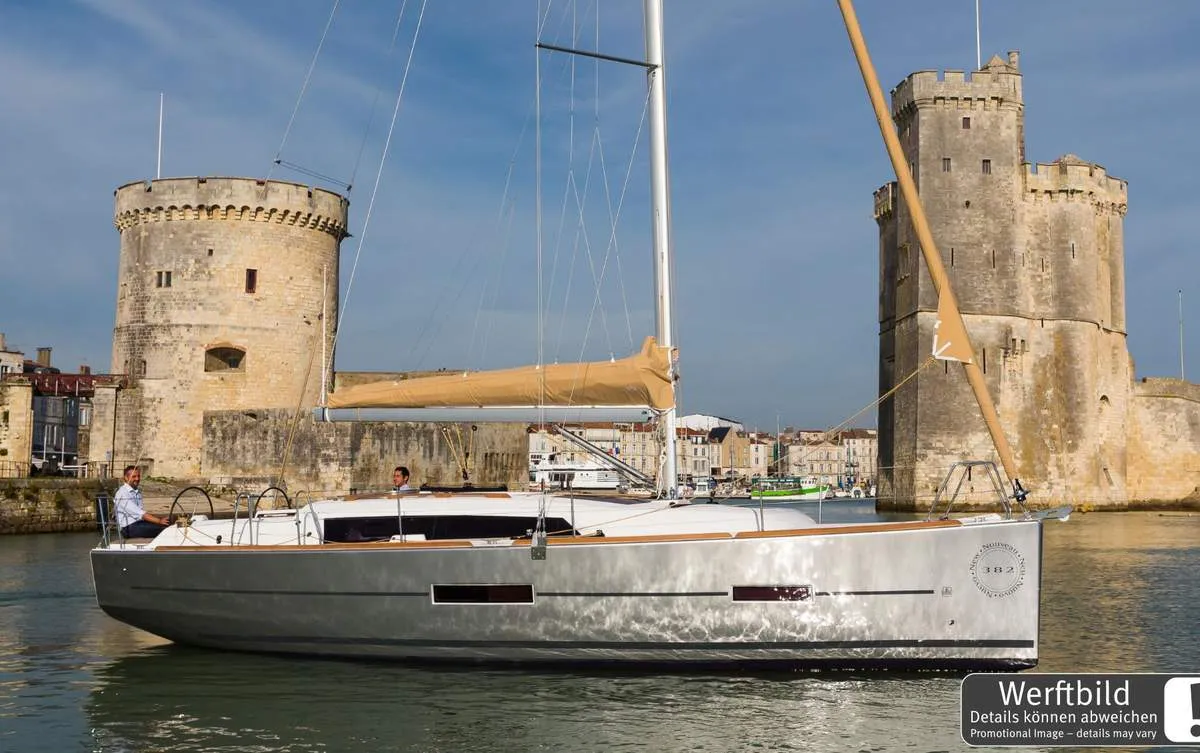 Exterior view of Nice To Have, a Dufour 382 GL sailboat at Heiligenhafen, Germany