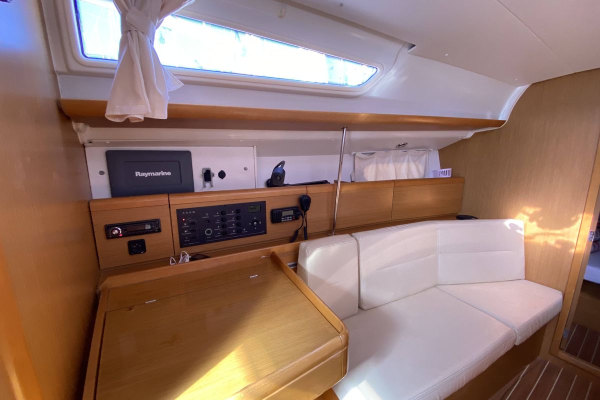 Salon of Blue Sky, a Jeanneau Sun Odyssey 36i sailboat at Fethiye, Turkey