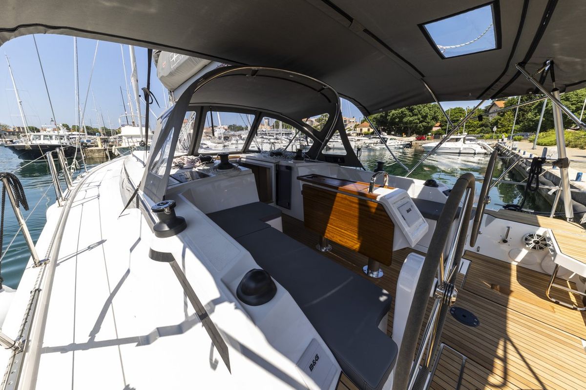 Cockpit of Maraschino, a Bavaria C42 sailboat at Zadar, Croatia