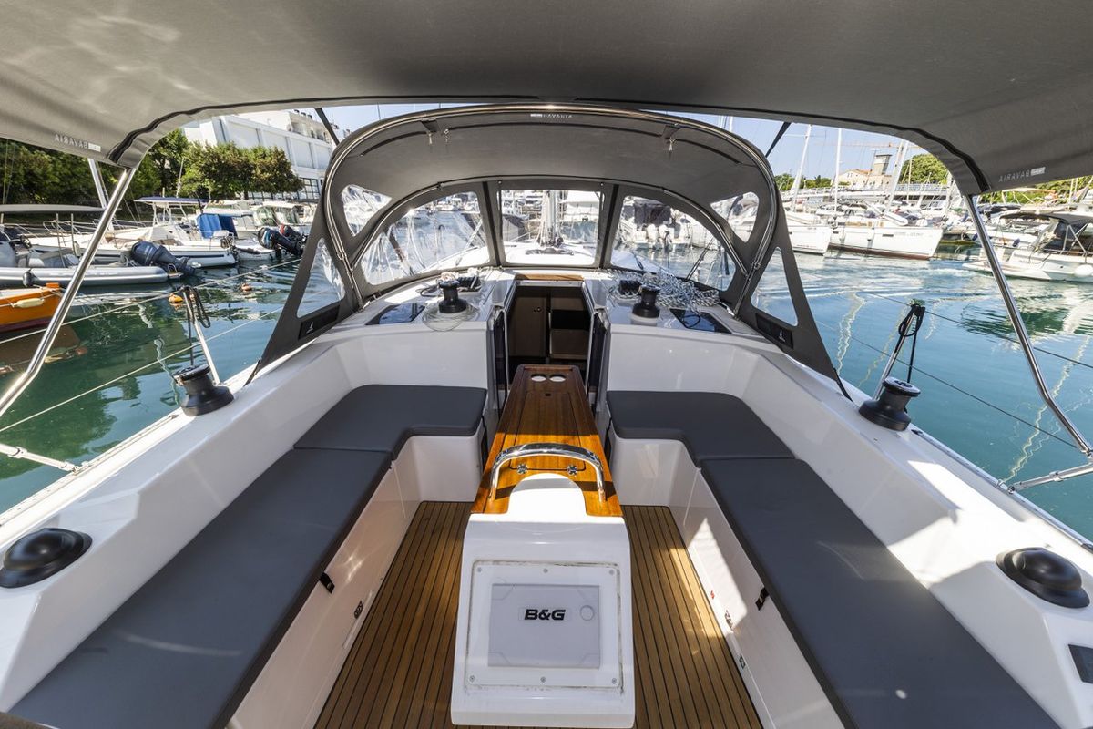 Cockpit of Maraschino, a Bavaria C42 sailboat at Zadar, Croatia