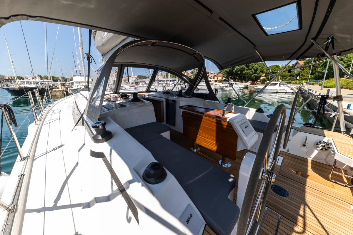 Cockpit of Maraschino, a Bavaria C42 sailboat at Zadar, Croatia