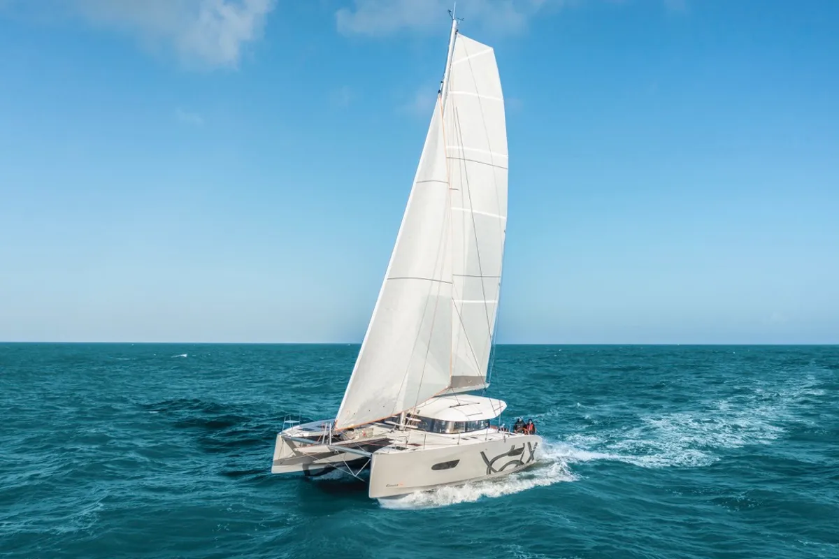 Exterior view of Elyvian Dream, a Excess 14 catamaran at Santa Maria di Leuca, Italy