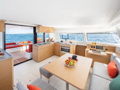 Salon of Elyvian Dream, a Excess 14 catamaran at Santa Maria di Leuca, Italy