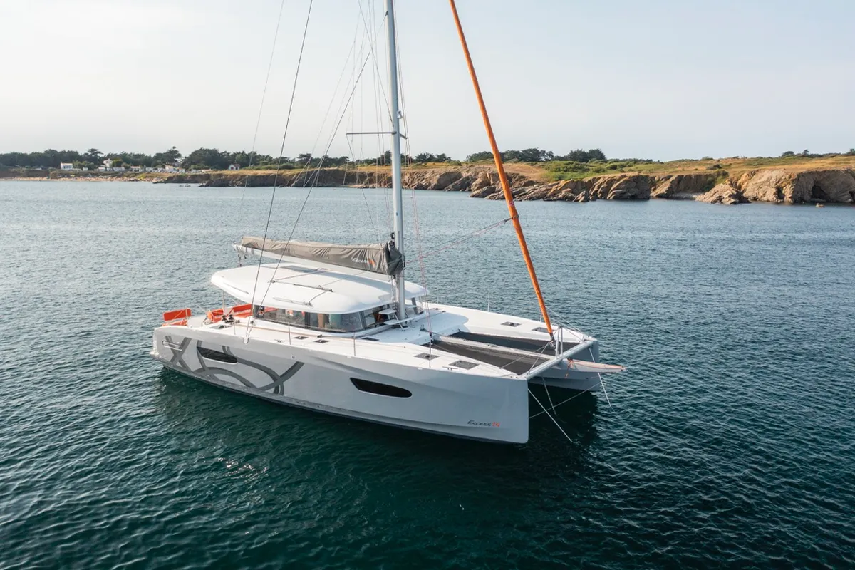 Exterior view of Elyvian Dream, a Excess 14 catamaran at Santa Maria di Leuca, Italy