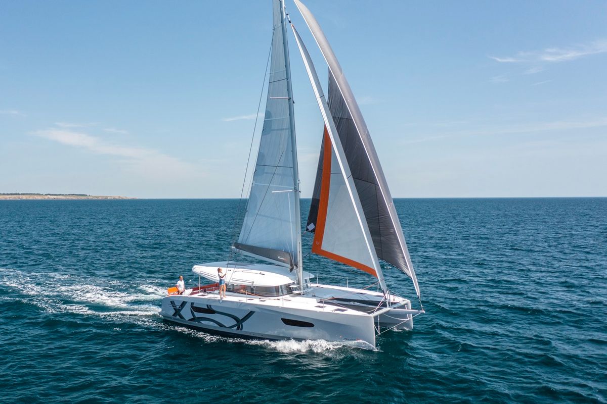 Exterior view of Elyvian Dream, a Excess 14 catamaran at Santa Maria di Leuca, Italy