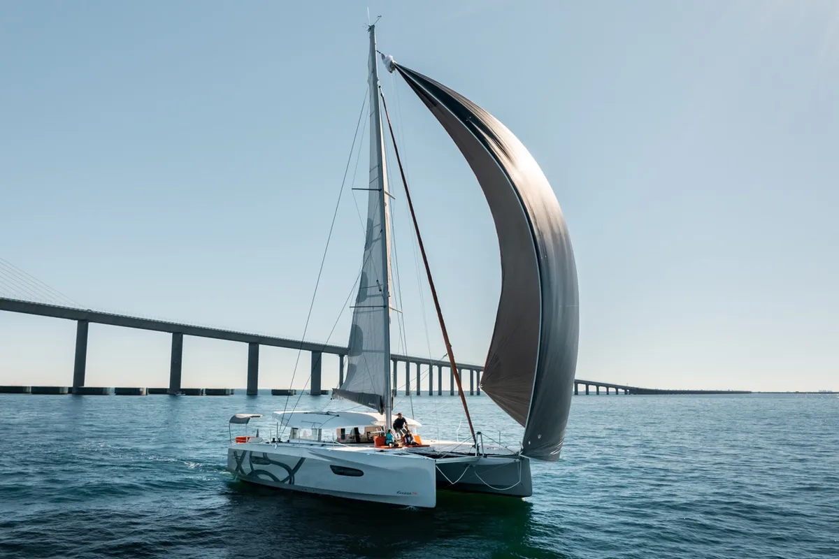 Exterior view of Elyvian Dream, a Excess 14 catamaran at Santa Maria di Leuca, Italy