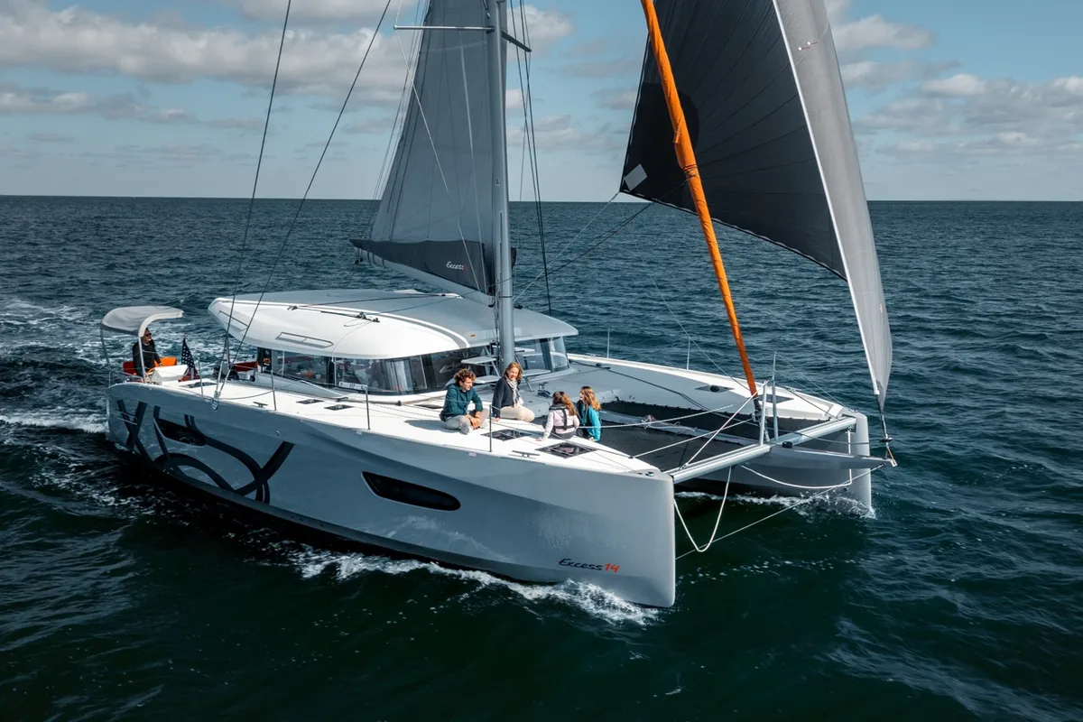 Exterior view of Elyvian Dream, a Excess 14 catamaran at Santa Maria di Leuca, Italy