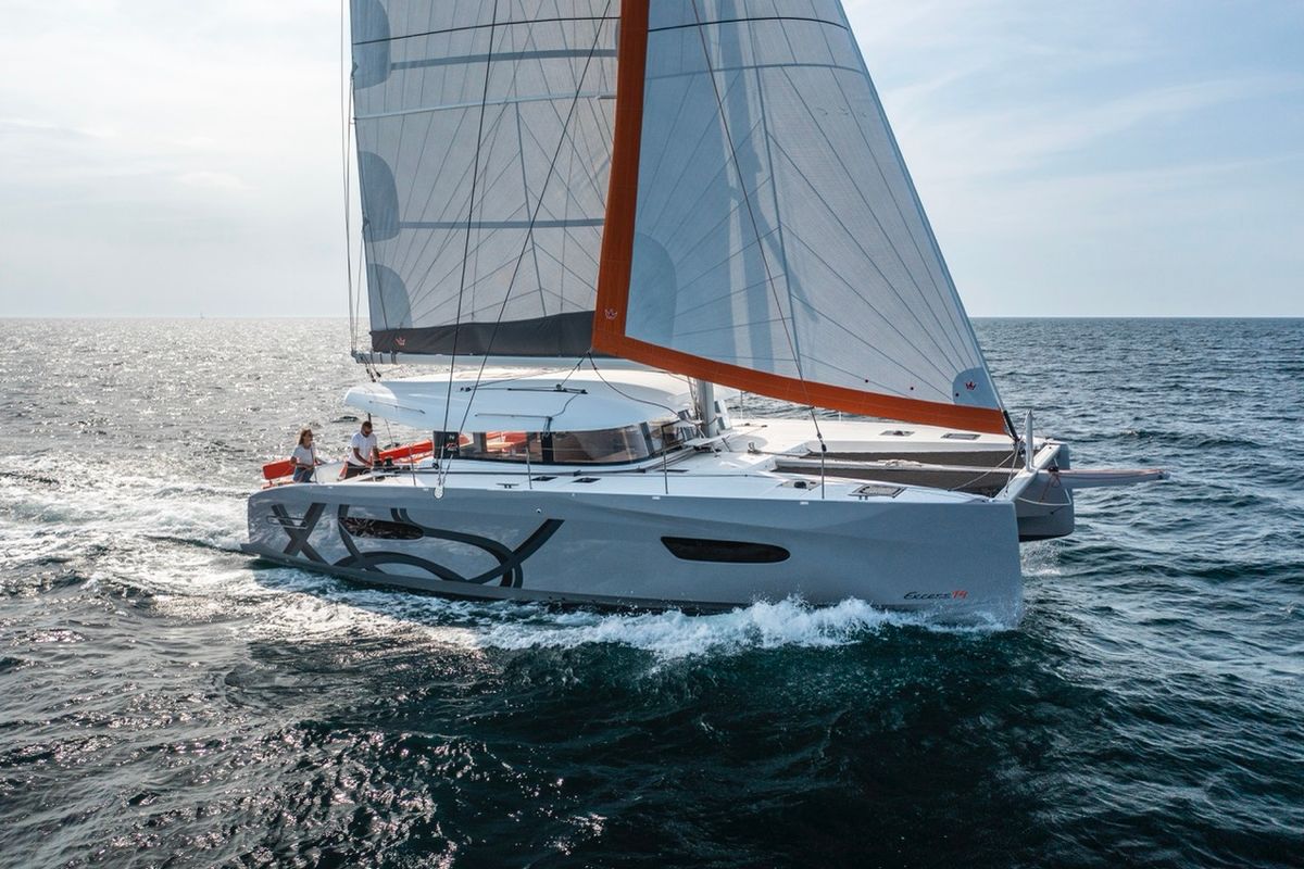 Exterior view of Elyvian Dream, a Excess 14 catamaran at Santa Maria di Leuca, Italy