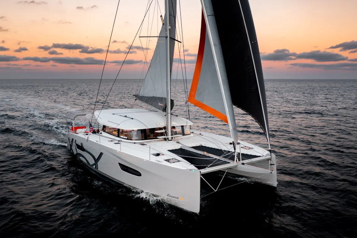 Exterior view of Elyvian Dream, a Excess 14 catamaran at Santa Maria di Leuca, Italy