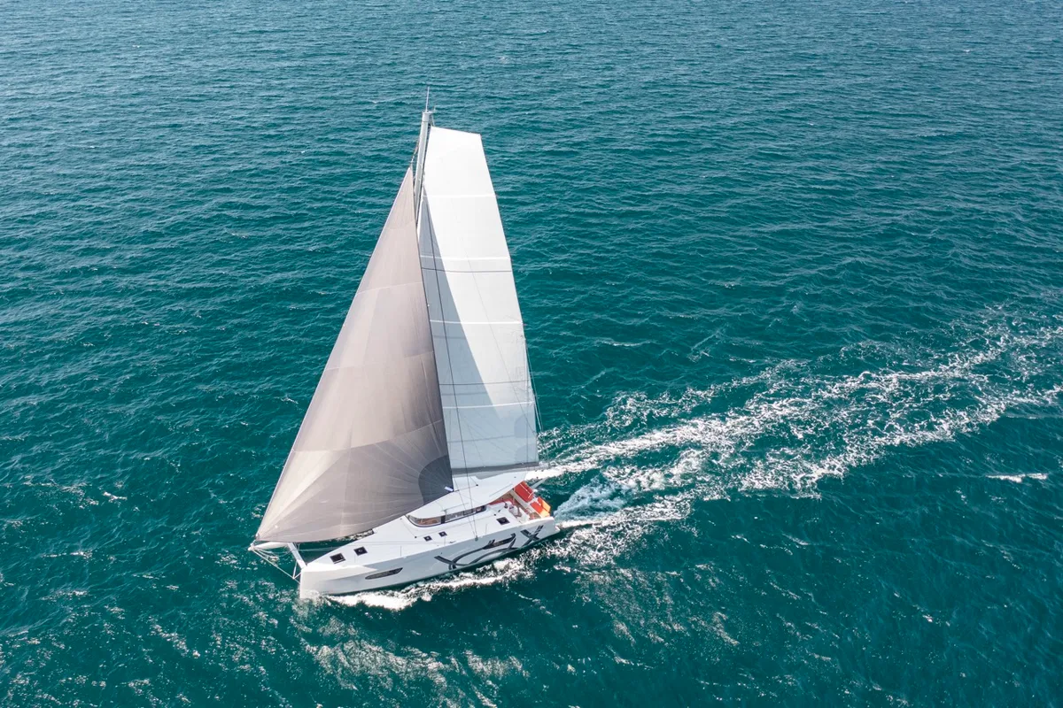 Exterior view of Elyvian Dream, a Excess 14 catamaran at Santa Maria di Leuca, Italy