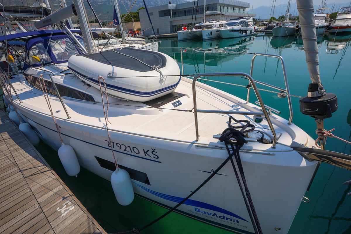 Deck of Pomena, a Bavaria C38 sailboat at Grad Kaštela, Croatia