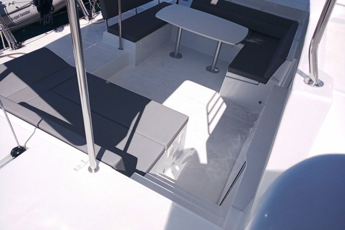 Deck of Golden Dream, a Lagoon 450 F catamaran at Lavreotiki Municipal Unit, Greece
