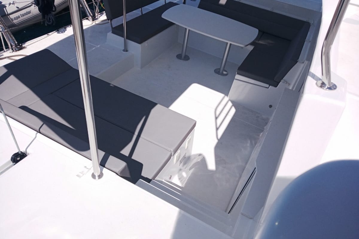 Deck of Golden Dream, a Lagoon 450 F catamaran at Lavreotiki Municipal Unit, Greece