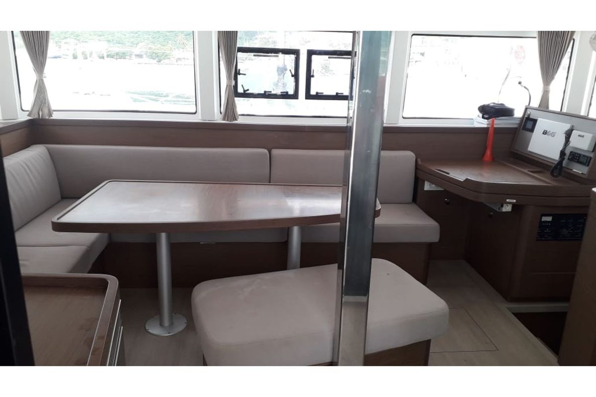 Salon of Utopia, a Lagoon 42 catamaran at Alameda, United States