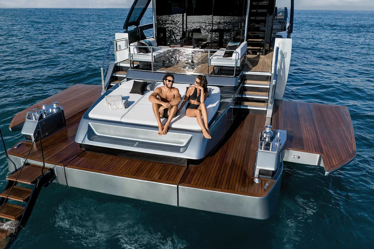 ZY Nautica Diva, a Riva Riva 82 Diva yacht at Dubai Harbour, United Arab Emirates