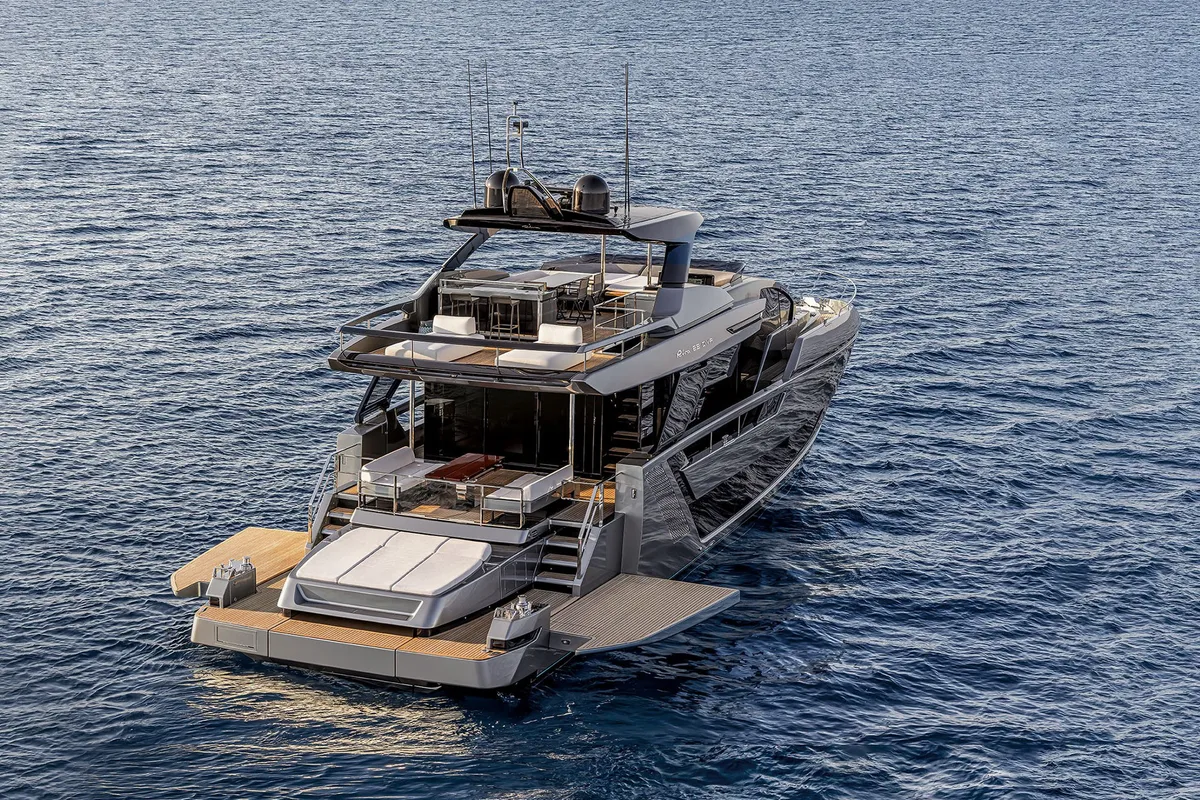 ZY Nautica Diva, a Riva Riva 82 Diva yacht at Dubai Harbour, United Arab Emirates