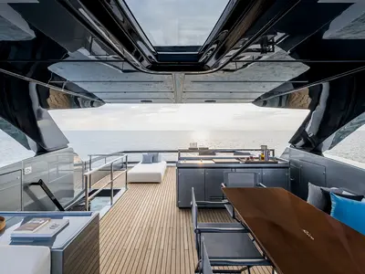 ZY Nautica Diva, a Riva Riva 82 Diva yacht at Dubai Harbour, United Arab Emirates