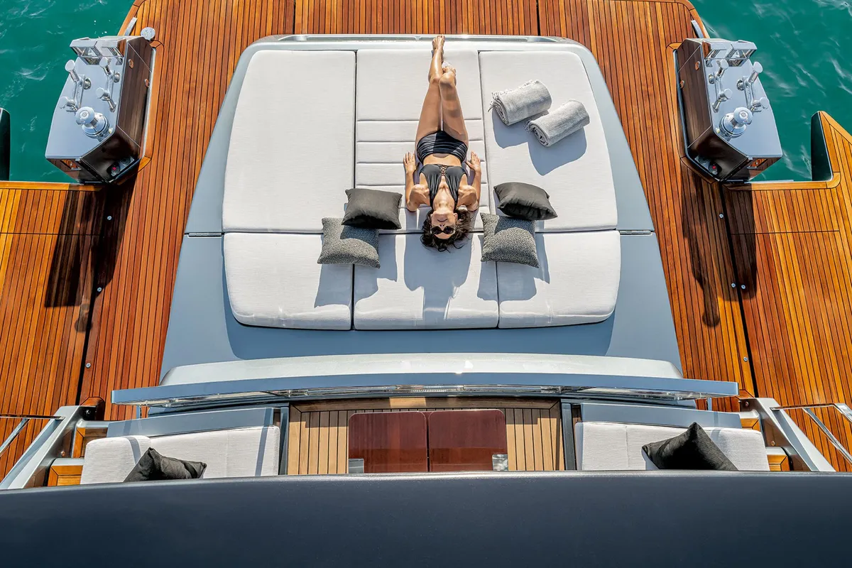 ZY Nautica Diva, a Riva Riva 82 Diva yacht at Dubai Harbour, United Arab Emirates