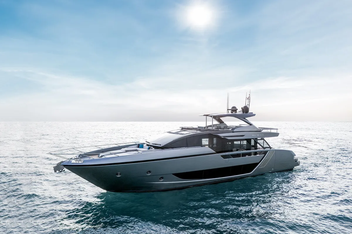 ZY Nautica Diva, a Riva Riva 82 Diva yacht at Dubai Harbour, United Arab Emirates