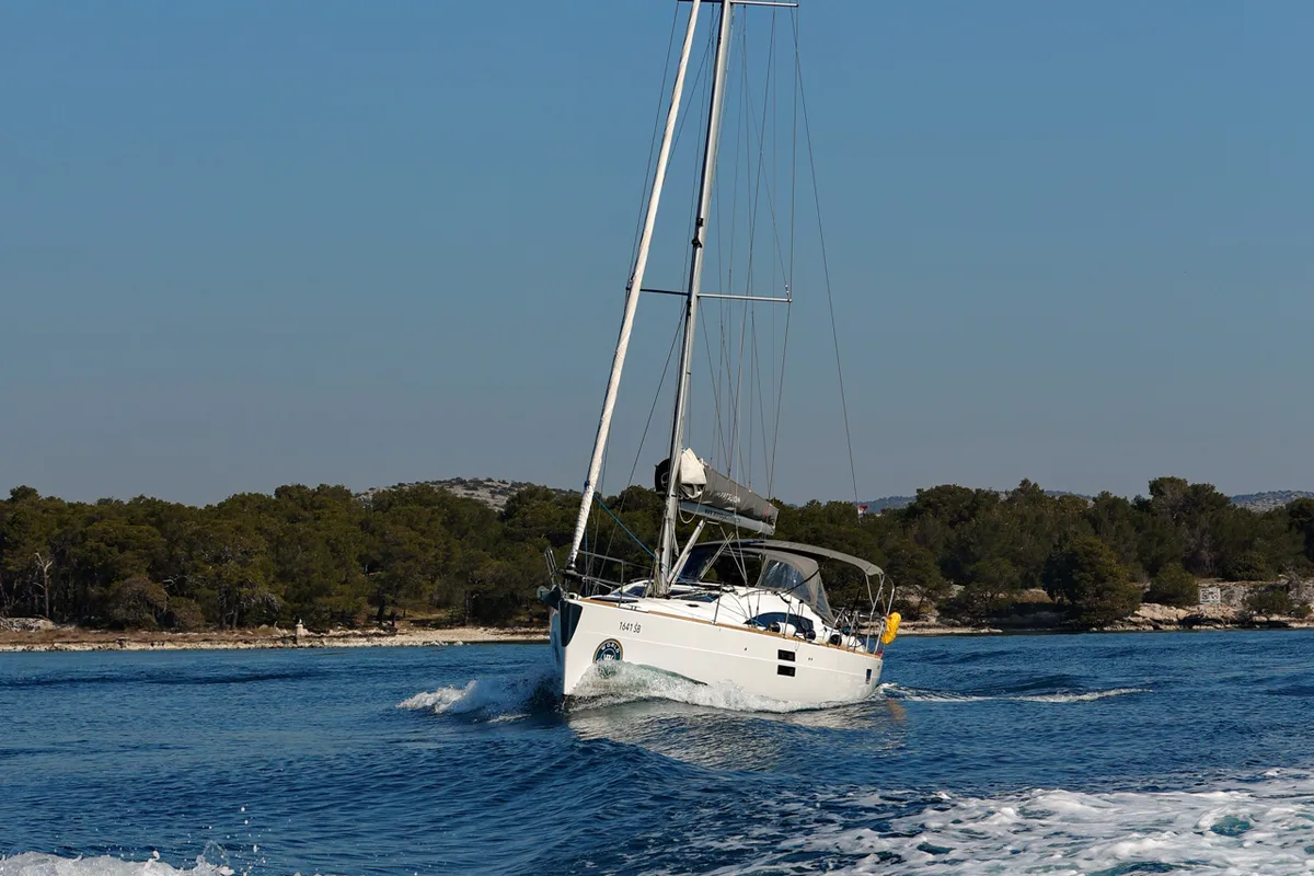 Exterior view of Black Panther, a Elan Impression 40 sailboat at Grad Šibenik, Croatia