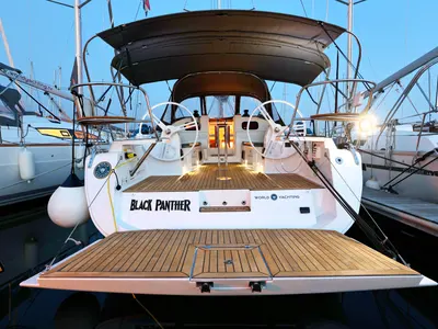 Cockpit of Black Panther, a Elan Impression 40 sailboat at Grad Šibenik, Croatia