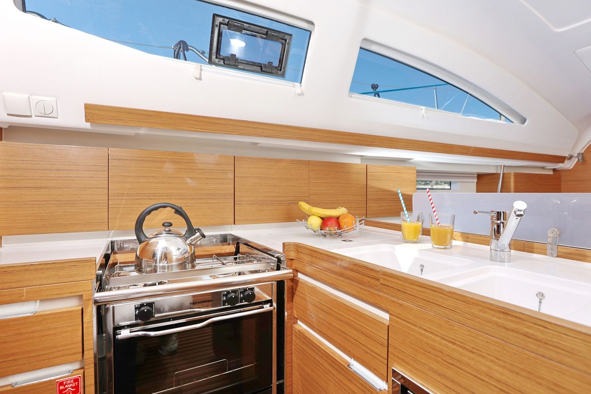 Galley of Black Panther, a Elan Impression 40 sailboat at Grad Šibenik, Croatia