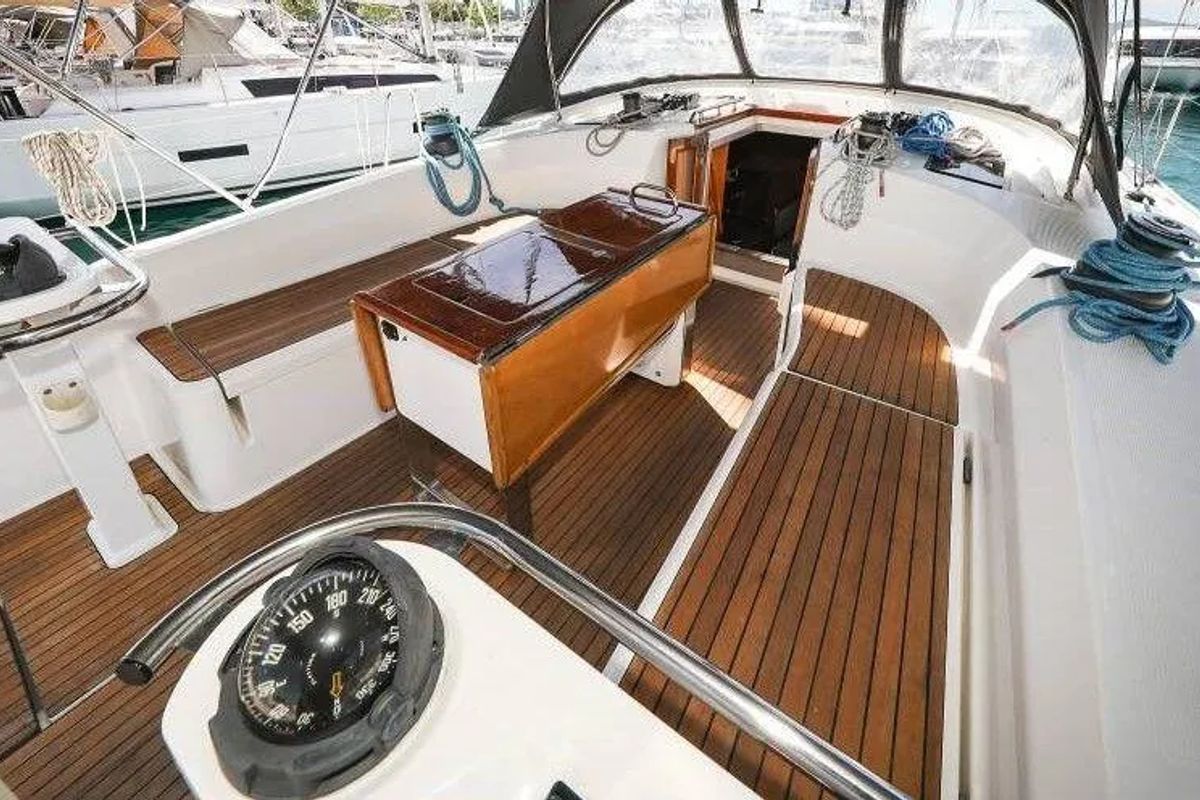 Cockpit of Star Doris, a Bavaria Cruiser 45 sailboat at Punat, Croatia